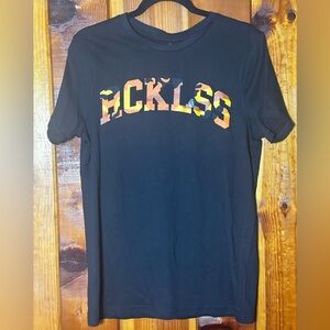 Young & Reckless Black Tee with Orange Camo Graphic